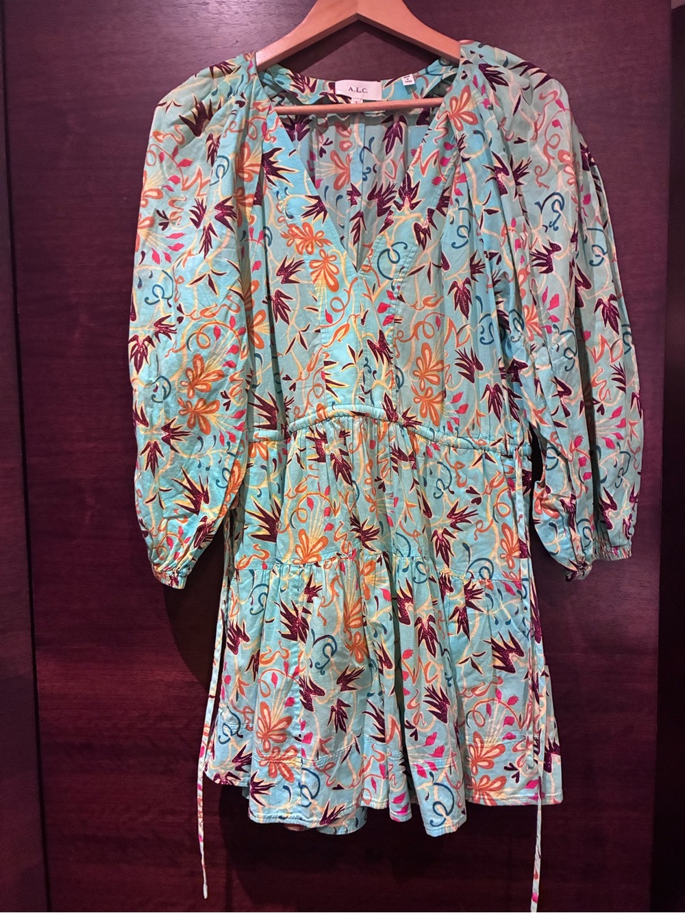 A.L.C. Girls' Teal Floral Print Long-Sleeve Dress